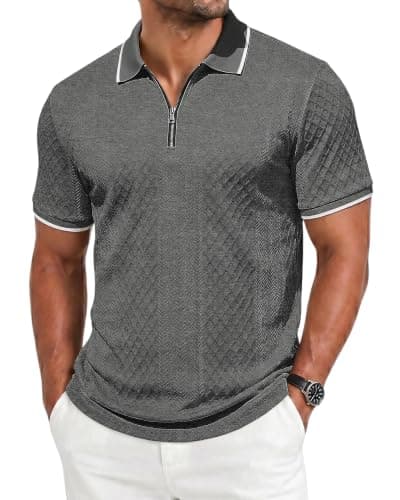 TRFIC Mens Polo Shirts Short Sleeve Casual Polo Shirt Vintage Golf T Shirts Old Money Tops Dark Gray - Image 1