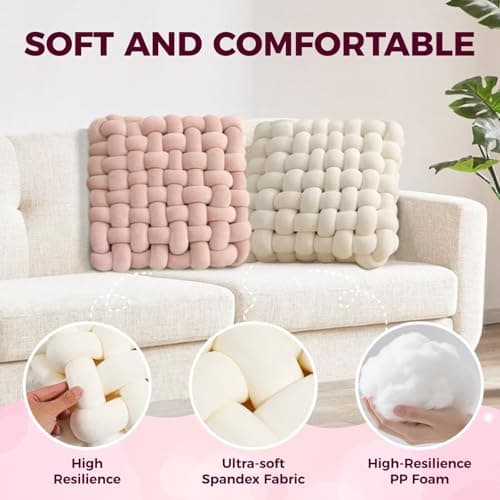 Jaysydd Knot Throw Pillows Square Emerald Green Throw Pillows Soft Accent Pillows Decoration Cushion for Couch Home Office Living Room Bedroom Bed Sofa Decor 15.7" - Thumbnail 2