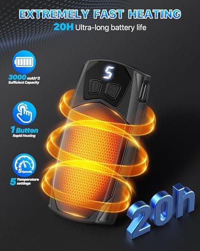 Kesguar Hand Warmers Rechargeable 2 Pack - 6000mAh Electric AI Handwarmers, LED Display & 5-Level Heating, 20Hrs Long Lasting, 2-in-1 Portable Heater, Gifts for Valentine's Day/Golf/Hunting - Thumbnail 2