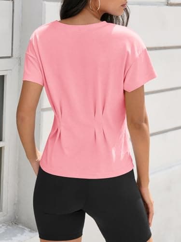 Tankaneo Womens Workout Peplum Tops Babydoll Summer Short Sleeve Pleated T-Shirts Casual Loose Fit Flowy Tshirts Light Pink - Thumbnail 4