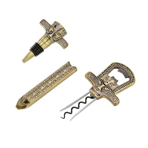 Professional Wine Opener Set for Old & Fragile Corks - 3-in-1 Cork Extractor Removes Older Wine Corks Whole & Intact, Beer Bottle Opener with Elegant Zinc Alloy Base & Stopper Set (Antique Bronze) - Thumbnail 2