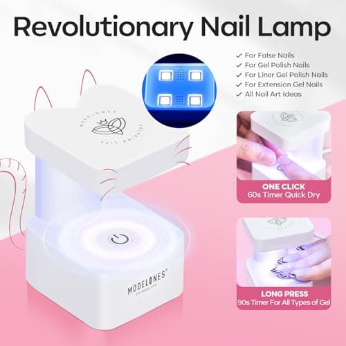 modelones X Nail Gel Kit Kit Short Square, 9-in-One Nail Glue with Portable U V Lamp 216Pcs 12Sizes Pre-Etched Press ons Fake Acrylic Extension Kit DIY Salon Gift for Women - Thumbnail 5