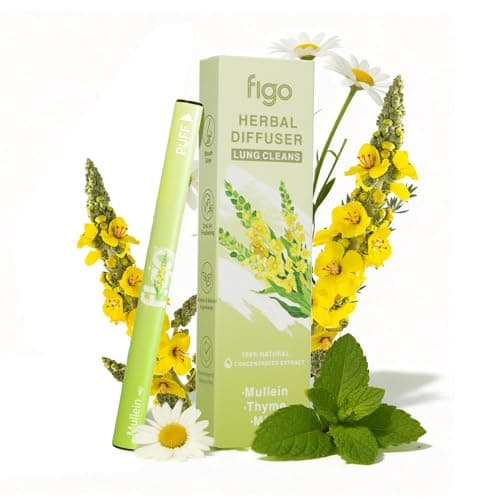 Figo Herbal Diffuser Pen with Natural Extracts of Mullein, Thyme & Mint for Lung Cleanse, Breath Improvement and Oral Air Freshening - 1 Pack - Image 1
