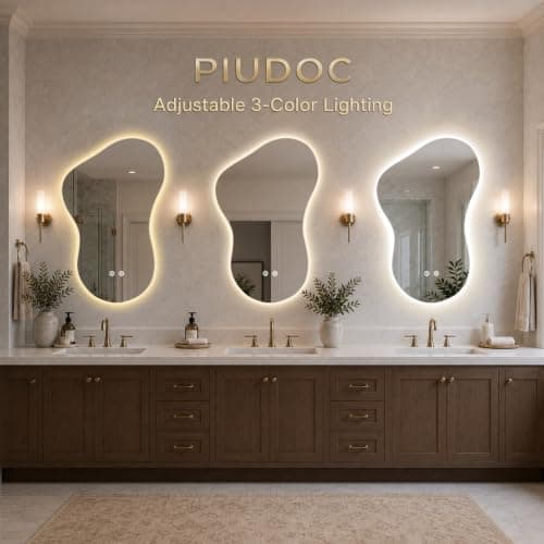 Irregular Led Bathroom Mirror with Lights 20x32 Inch, Backlit Asymmetrical Led Bathroom Mirror for Wall, Lighted Vanity Mirror with Lights, Anti-Fog, Dimmable 3 Colors, Shatter-Resistant - Thumbnail 6