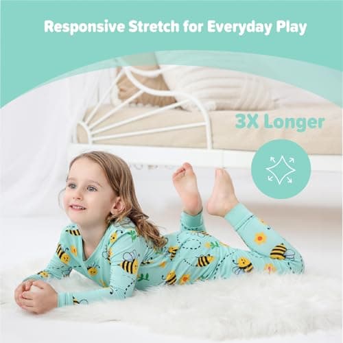 NewSeed So Soft Kids 2-Piece Viscose from Bamboo Outfit Set, Long Sleeve Top & Leggings, Cozy Base Layer for Boys & Girls (Bee, 2T) - Thumbnail 3