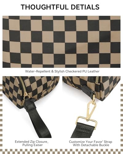 BOSTANTEN Crossbody Bags for Women Cross Body Purse Checkered Bum Bag, Large Diaper Purse for Moms, Perfect for Work/Travel - Thumbnail 6