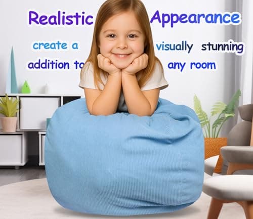 Stuffed Storage Bean Bag (No Filler) Keep Your Plush Toys More Organized Teens Children Lazy Playroom Perfect Ultra Soft Beanbag Washable Space Save Organizer Blue - Thumbnail 3