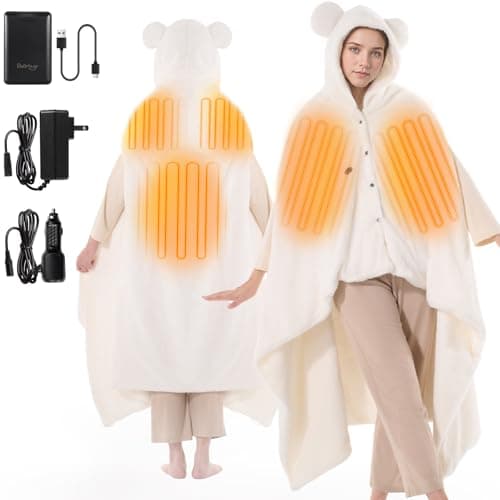 Bearbug Cordless Heated Blanket 50“ x 70", Portable Wearable Heated Blanket Shawl Hoodie Battery Operated, Car Charger, Dc Adapter, 3 Heating Level, Machine Washable, Beige - Image 1