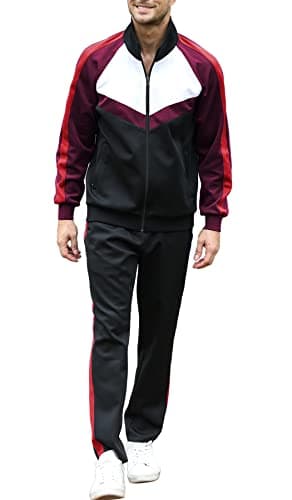 Sun Lorence Jogging Track Suits for Men Sets 2 Pieces with Full Zip Running Sports Outfits Suits for Men Black Red Medium