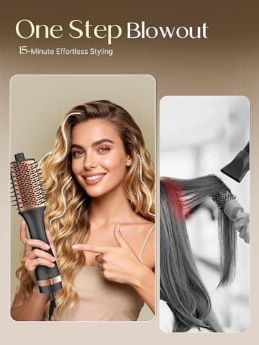 PRITECH One-Step Volumizer Hair Dryer Brush, 1200W Ionic Hot Air Styler, Anti-Frizz Blowout for Daily Drying Straightening Shiny Hair, All Hair Types & Lengths(Black Gold) - Thumbnail 2
