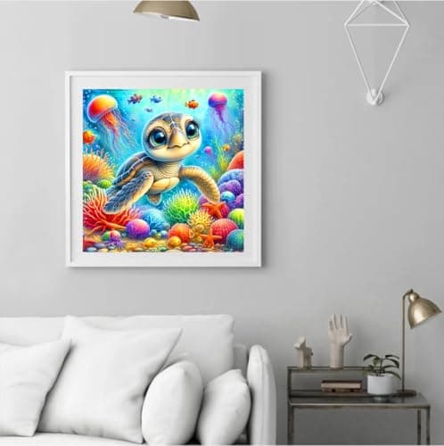 ijbnhd Cute Turtle Diamond Painting Kit for Adults, Sea Turtle Diamond Art Kits for Beginners, Full Drill Round Gem Art Diamond Painting for Home Wall Decor Gift 14x14inch - Thumbnail 4