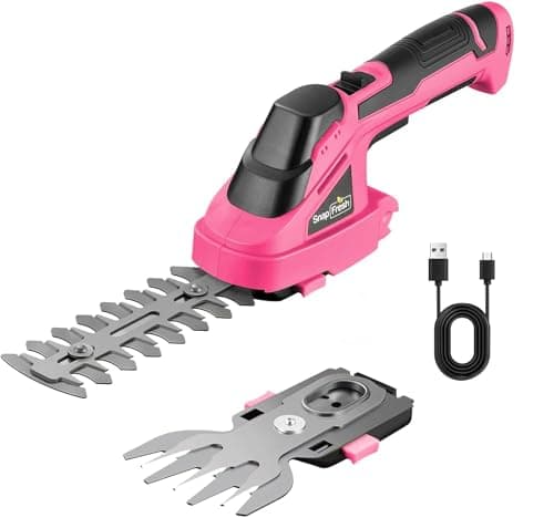 SnapFresh Cordless Hedge Trimmer & Grass Shears, 7.2V 2-in-1 Handheld Electric Bush Trimmer, Lightweight & Low-Noise, Rechargeable Lithium-Ion Battery with Type-C Cable Included (Pink)