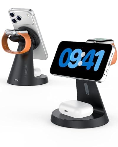 Wireless Charger 3 in 1 Charging Station for iPhone: Magnetic Docking Station for iPhone 17/16/15/14/13/12 - Multi Charging Dock for Apple Watch & Airpods 4 3 2 Pro (Adapter Included) (Black)