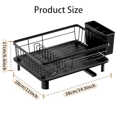 Dish Drying Rack, Stainless Steel Dish Racks for Kitchen Counter, Sink Organization and Storage Essentials, Kitchen Organizer for Forks, Spoons Dishes,Cup and Bottle (Black, 14.96''*11.02''*6.69'') - Thumbnail 2