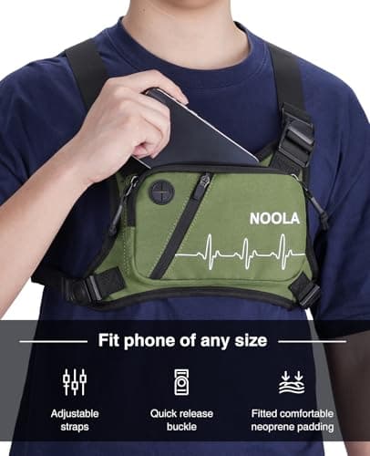 NOOLA Running Chest Pack, Running Vest for Men Women with Reflective Back, Lightweight Sport Chest Bag for Runners, Cycling, Biking, EDC Pouch, Phone Holder Carrier for Jogging, Green - Thumbnail 6