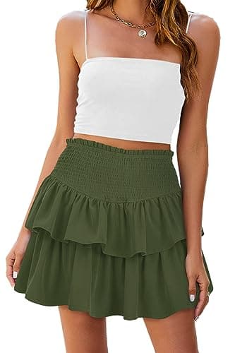 Vigorics Green Ruffle Skirt with Shorts Underneath Tennis Skirt for Sports and Dating - Green XL - Thumbnail 2