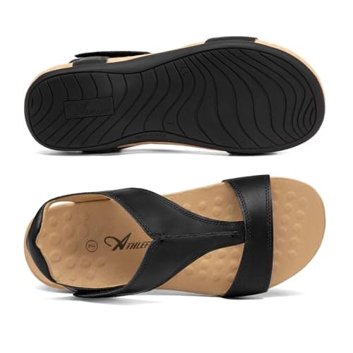 Athlefit Black Orthopedic Sandals for Women Comfortable Orthotic Arch Support Sandals for Summer Beach Size 9.5 - Thumbnail 6