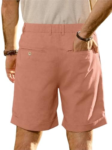 JEMLDL Men's Cotton Linen Shorts 7" Casual Pleated Summer Vacation Resort Beach Elastic Waist Tropical Vibrant Shorts with Pockets Flamingo Small - Thumbnail 2