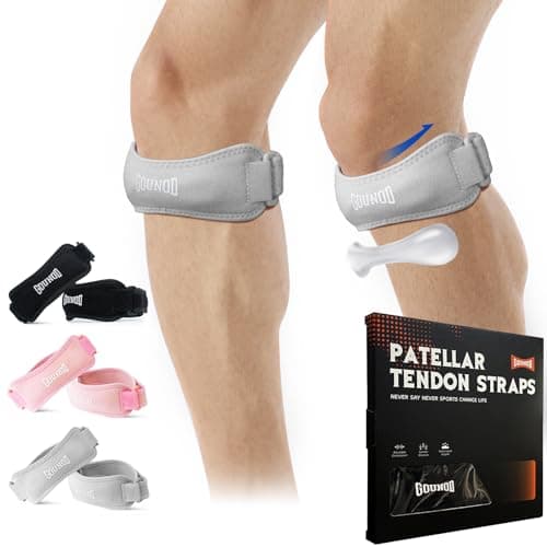 GOUNOD Patellar Tendon Support Strap 2 Pack,Knee Strap for Knee Pain Relief,Patella Band for Basketball, Jumpers Knee, Tendonitis, Running, Hiking, Soccer, Osgood Schlatter(Grey) - Image 1