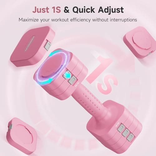 FEIERDUN 5-in-1 Adjustable Dumbbell Set of 2, 12LBS/6LBS Hand Weights for Women, 1s-Adjust Dual-Stable Dumbbell Set for Women Home Gym & Outdoor, Pink - Thumbnail 3
