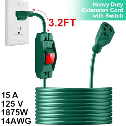 Makevivi Outdoor Waterproof On/Off Switch Extension Cord, Heavy Duty 125v/250v Black SJTW Cord (25 Ft, Green) - Thumbnail 4