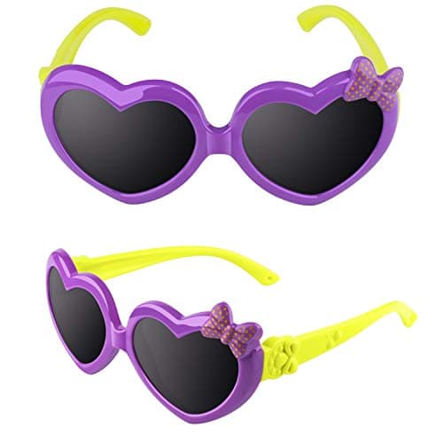 CGID Kids Sunglasses Toddler Heart Shades Polarized Sunglasses for Children Age 3-10,K78,Pink Blue and Purple Yellow - Thumbnail 3