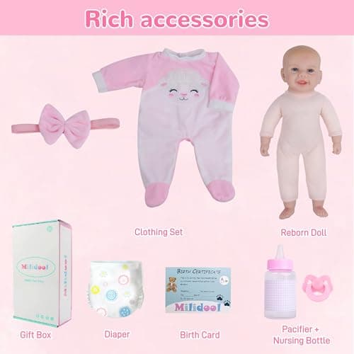 Milidool Reborn Baby Doll Girl - 17-Inch Soft Body Realistic Baby Doll Real Life Baby Dolls for 3+ Years Girl Birthday Gifts, Pretend Play, Christmas & Collection - Thumbnail 6