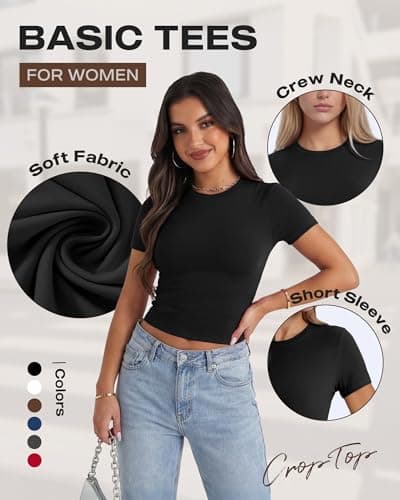 GAYHAY White Shirts for Women - Slim Fit Short Sleeve Crop Top Crew Neck Casual Basic Tees Spring Summer Fashion Clothing 2026 - Thumbnail 2