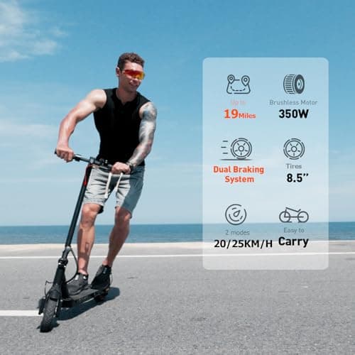 Electric Scooter for Big Kid, Escooter with 350W Motor, 3 Speed & 21-Mile Range, 8.5" Pneumatic Tires & Drum Brakes, Foldable Commuting Electric Scooter for Adults - Thumbnail 2