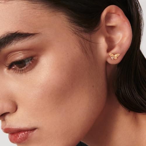 BENEIGE Gold Stud Earrings for Women 14K Gold Plated Dainty Butterfly Stud Earrings Ear Piercing Hypoallergenic Handmade Jewelry for Women - Thumbnail 2