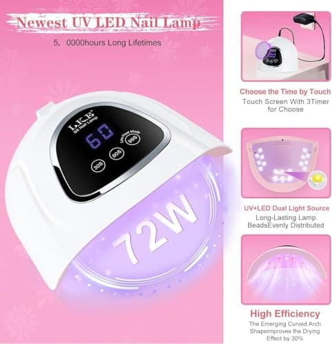 LKE UV Light for Gel Nails, Nail Dryer UV Nail Lamp 72W for Gel Polish Light with 3Timer and Sensor Professional for Solon and Nail DIY in Home Use (White) - Thumbnail 4