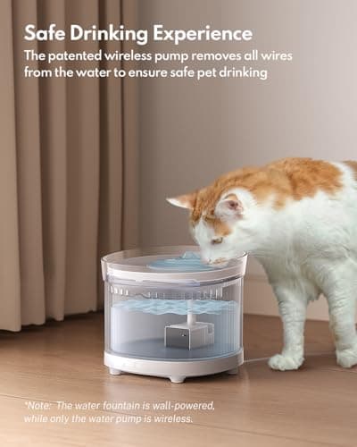 Homerunpet Cat Water Fountain with Wireless Pump, BPA-Free Pet Water Fountain Indoor, Detachable Design, Easy Cleaning Cat Water Bowl for Cats, Dogs, 2L/68oz - Thumbnail 2