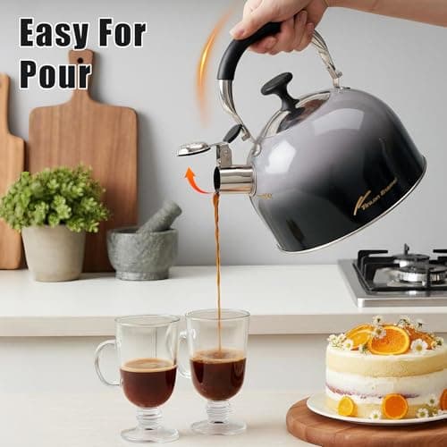 Tinlon Enamel 2.5 Qt Whistling Tea Kettle for Stovetop, Black - Thumbnail 6
