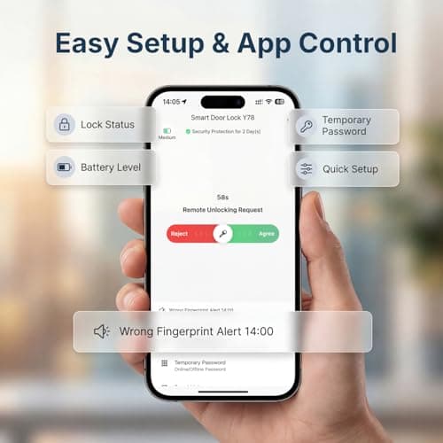 RUIKANG Power Built-in WiFi Smart Lock, Keyless Entry Door Lock for Front Door, Fingerprint Keypad Deadbolt, App Remote Control, No Hub Needed, 6 Backup Keys, Ideal for Home & Rental - Thumbnail 6