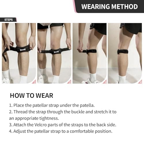 GOUNOD Patellar Tendon Support Strap 2 Pack,Knee Strap for Knee Pain Relief,Patella Band for Basketball, Jumpers Knee, Tendonitis, Running, Hiking, Soccer, Osgood Schlatter（Black） - Thumbnail 5