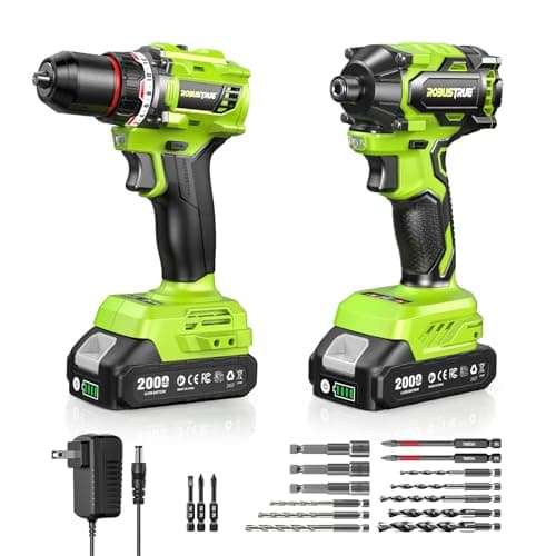 Robustrue 21V Cordless Drill & Impact Driver Combo Kit, 3/8" Drill & 1/4" Impact Driver, 2×2000mAh Batteries, Fast Charger, 16-Piece Bit Set for DIY Projects, Furniture Assembly & Home Repairs - Image 1