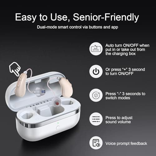 OTC Hearing Aids for Seniors & Adults, Bluetooth Rechargeable RIC Hearing Aids with Ai Noise Reduction, App Control, Mini Invisible Design, Feedback Control, Clear Voice & Music Streaming - Thumbnail 3