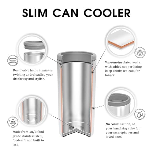 TILUCK Skinny Can Cooler for Slim Beer & Hard Seltzer, Stainless Steel, Doucle-Walled Stainless Steel Insulated Slim Cans, Standard 12 oz (Pineapple-NEW) - Thumbnail 2