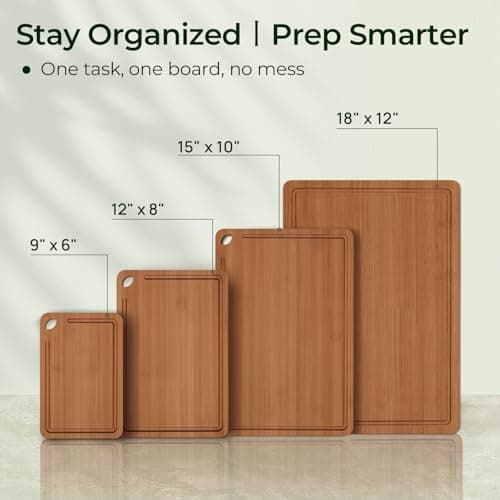 Keechee Wood Cutting Board, Carbonized Bamboo Cutting Boards Set With Smooth Surface & Easy Storage For Busy Kitchens, Ideal Charcuterie & Chopping, Durable, Knife-Friendly (4Pcs) - Thumbnail 5