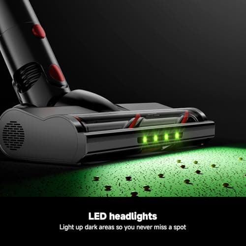 Honki Cordless Vacuum Cleaner for Home, Powerful Stick Vacuum with Rechargeable Battery, Green Light Anti-Tangle Brush, 6-in-1 Lightweight Handheld Vacuum for Pet Hair, Hard Floor, Carpet, Red - Thumbnail 5