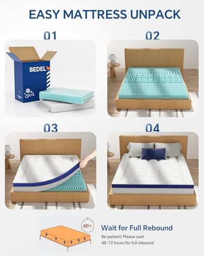 BEDELITE Full Mattress Topper Dual Layer 4 Inch Memory Foam Mattress Topper, 2 Inch Pilow Top Mattress Pad and 2 Inch Premium Gel Foam Mattress, with Stretchable Pockets Up to 6"-24" - Thumbnail 6