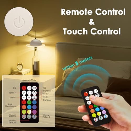 KIBTOY Wireless Bottle Lamp, Bottle Light for Liquor Bottles Rechargeable 3600 mAh, Wine Bottle Lamp, Touch & Remote Control, Dimmable 3CCT & RGB & Musical Rhythm Mode for Home Bar Party Decor, White - Thumbnail 3