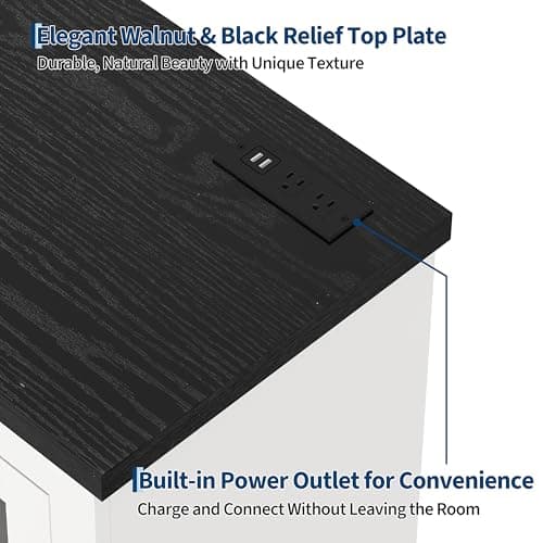 PeacefulHues Buffet Cabinet with Storage, Sideboard Buffet with Glass Doors, Built-in Power Outlet, Black Relief Top Plate, for Kitchen, Coffee Bar, Pantry, Living Room - Thumbnail 4
