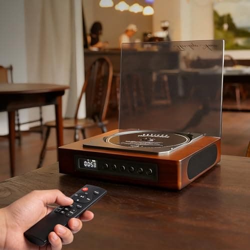 Portable Bluetooth CD Player for Home, Retro Desktop CD Player with AUX/SPDIF Output for External Speakers, CD/CD-R/MP3 Playback, Remote Control, Wooden Design - Thumbnail 3