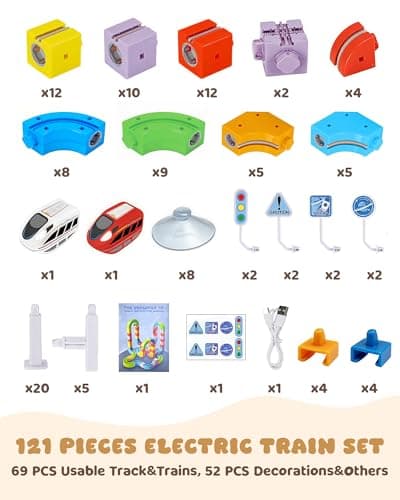 Electric Train Set for Kids 3-5, 121 PCS Infinity Train Track with 2 Trains - Thumbnail 5