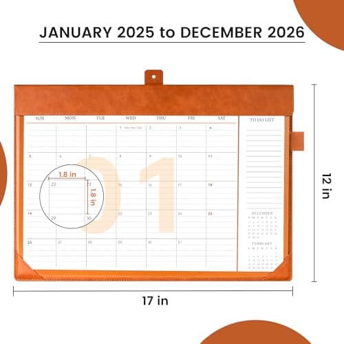 FLYING EAGLE Desk Calendar 2026, Jan 2026-Dec 2026, Large Desk Calendar with To-Do Lists, 12 Months Leather Desk Pad Wall Calendar with PVC Cover for Work Office School Home Women Men, 17 x 12, Brown - Thumbnail 3