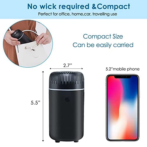 Car Diffuser Humidifier USB Aromatherapy Essential Oil Air Freshener USB Cool Mist Mini Portable Diffuser for Car Home Office Bedroom (Black) - Thumbnail 3