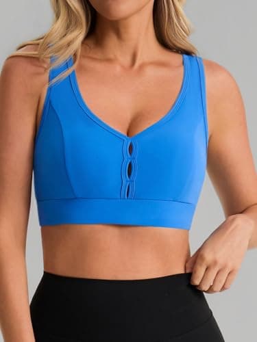 Aoysky Sports Bras for Women Padded Push Up Deep V Longline Medium Support Workout Running Yoga Bra with Removable Cups Blue - Thumbnail 4