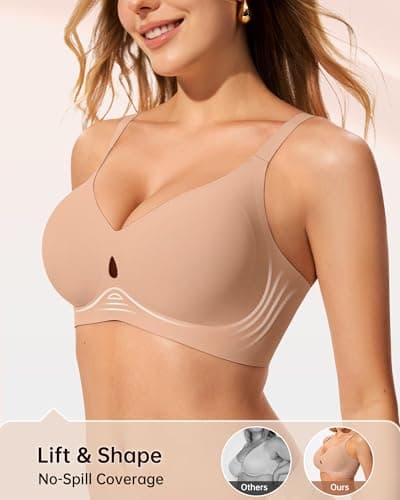 LetsJoli Womens Bras Wireless No Underwire Seamless Push Up Full Coverage Supportive Womens Bralettes Everyday Fashion Bra(Caramel,L) - Thumbnail 3