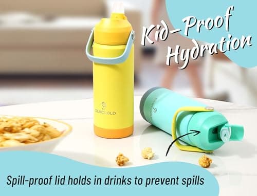 DLOCCOLD Kids Insulated Water Bottle with Leak Proof Straw Lid, Double Wall Vacuum Stainless Steel Water Bottle with Silicone Boot, Reusable Tumbler for Travel, Boys, Girls - Thumbnail 5